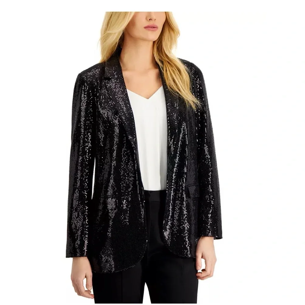 NWT T TAHARI Women's Sequined Open-Front Blazer